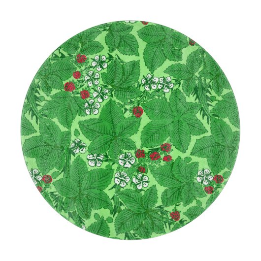 Art Nouveau Strawberries en Leaves, Lime Green Snijplank (Voorkant)