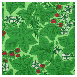 Art Nouveau Strawberries en Leaves, Lime Green Stof