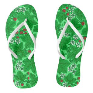 Art Nouveau Strawberries en Leaves, Lime Green Teenslippers