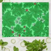 Art Nouveau Strawberries en Leaves, Lime Green Theedoek (Gevouwen)