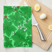 Art Nouveau Strawberries en Leaves, Lime Green Theedoek (Quarter Fold)