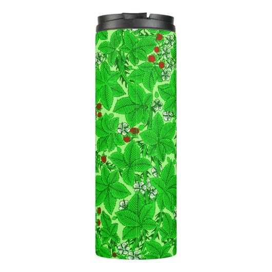Art Nouveau Strawberries en Leaves, Lime Green Thermosbeker (Achterkant)
