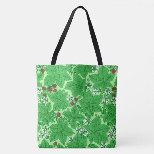 Art Nouveau Strawberries en Leaves, Lime Green Tote Bag (Voorkant)