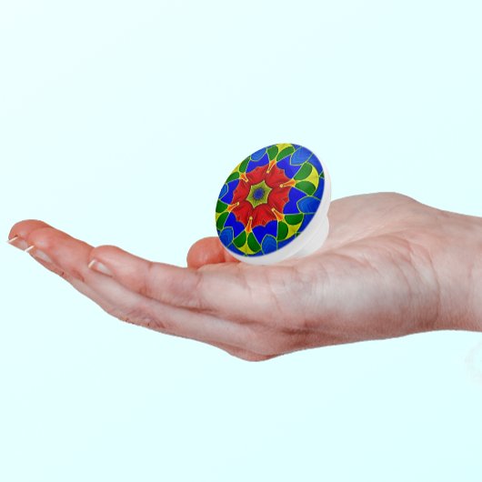 Art Nouveau Style Blue Enamel en Red Flower Keramische Knop