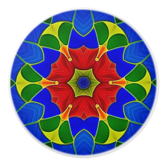 Art Nouveau Style Blue Enamel en Red Flower Keramische Knop (Voorkant)