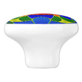 Art Nouveau Style Blue Enamel en Red Flower Keramische Knop (Zijkant)