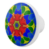 Art Nouveau Style Blue Enamel en Red Flower Keramische Knop (Rechts)