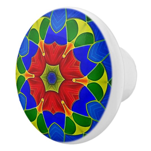 Art Nouveau Style Blue Enamel en Red Flower Keramische Knop (Rechts)