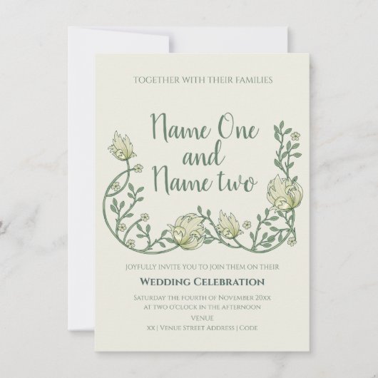 Art nouveau style floral bruiloft-uitnodiging kaart (Voorkant)