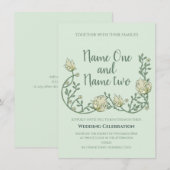 Art nouveau style green floral bruiloft nodigt uit kaart (Voorkant / Achterkant)