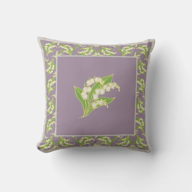 Art Nouveau Style Lilies-of-the-Valley op Mauve Kussen (Voorkant)