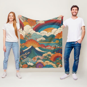 Art Nouveau Style Mountain Sky Floral Landschap Fleece Deken