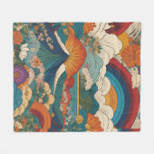 Art Nouveau Style Mountain Sky Floral Landschap Fleece Deken (Voorkant (Horizontaal))