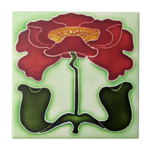 Art Nouveau Style Red en Green Tegeltje