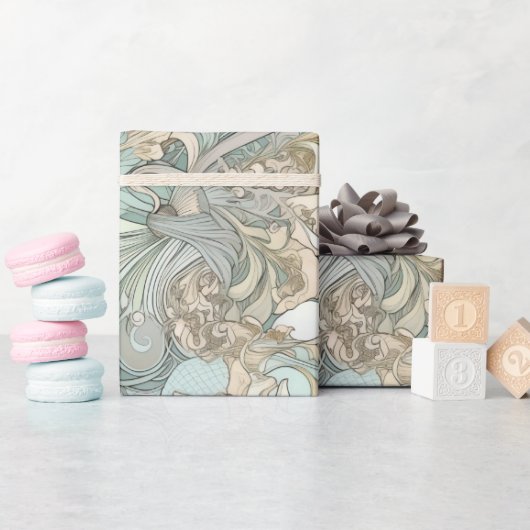 Art Nouveau Style Seashells die Patroon herhalen Cadeaupapier (Baby Shower)