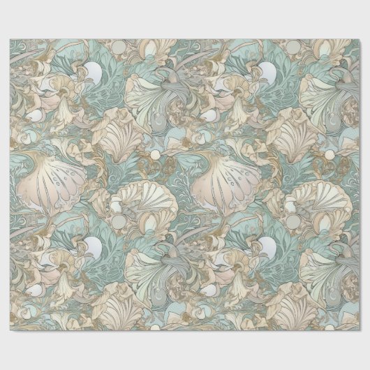 Art Nouveau Style Seashells die Patroon herhalen Cadeaupapier (Vlak)