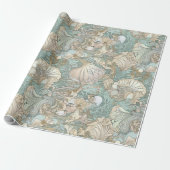 Art Nouveau Style Seashells die Patroon herhalen Cadeaupapier (Uitgerold)