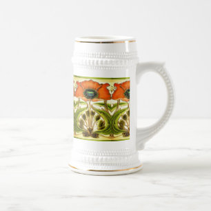 ART NOUVEAU STYLIZED GREEN RED POPPY BIERPUL