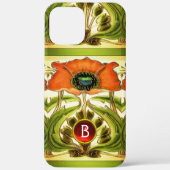 ART NOUVEAU STYLIZED GREEN RED POPPY GEM MONOGRAM Case-Mate iPhone CASE (Achterkant)