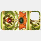 ART NOUVEAU STYLIZED GREEN RED POPPY GEM MONOGRAM Case-Mate iPhone CASE (Achterkant (horizontaal))