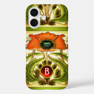 ART NOUVEAU STYLIZED GREEN RED POPPY GEM MONOGRAM iPhone 16 HOESJE