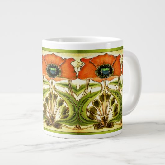 ART NOUVEAU STYLIZED GREEN RED POPPY GROTE KOFFIEKOP (Voorkant rechts)