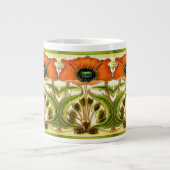 ART NOUVEAU STYLIZED GREEN RED POPPY GROTE KOFFIEKOP (Voorkant)
