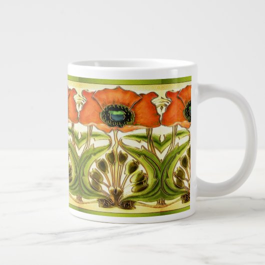 ART NOUVEAU STYLIZED GREEN RED POPPY GROTE KOFFIEKOP (Rechts)
