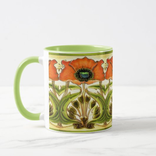 ART NOUVEAU STYLIZED GREEN RED POPPY MOK (Links)