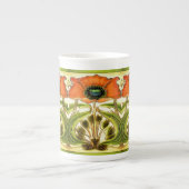 ART NOUVEAU STYLIZED GREEN RED POPPY PORSELEIN KOP (Voorkant)