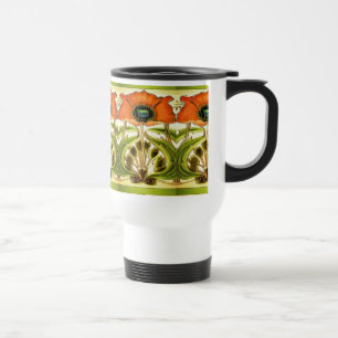 ART NOUVEAU STYLIZED GREEN RED POPPY REISBEKER