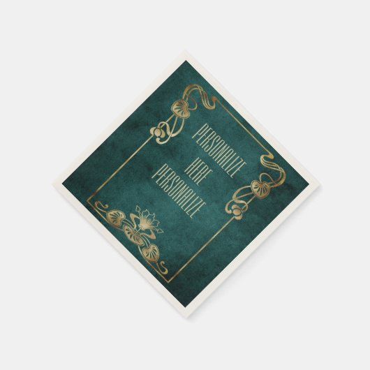 Art nouveau suède ziet er elegant goud groene lotu servet (Hoek)