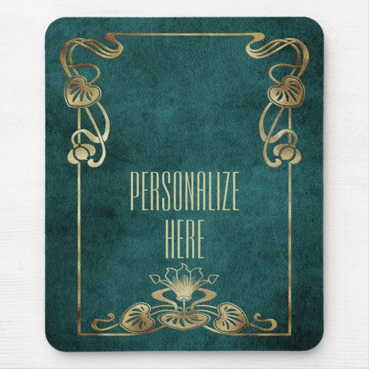 Art nouveau suede ziet er elegant gouden lotus uit muismat (Voorkant)