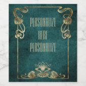 Art nouveau suede ziet er elegant gouden lotus uit wijn etiket (Enkel label)