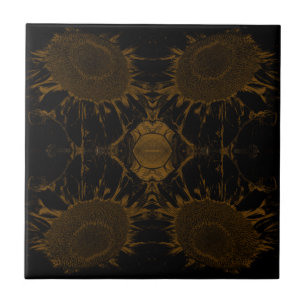 Art Nouveau  Sunflower Black Gold Floral Tegeltje
