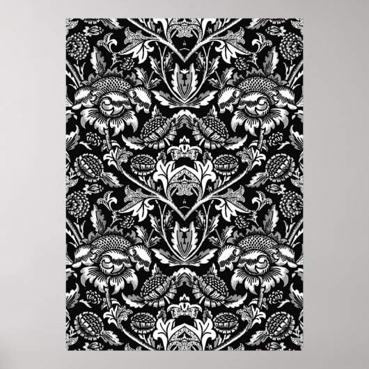 Art Nouveau Sunflower, Black, White en Grey Post Poster (Voorkant)