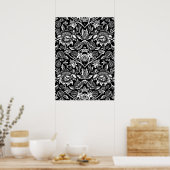 Art Nouveau Sunflower, Black, White en Grey Post Poster (Keuken)