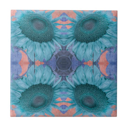 Art Nouveau Sunflower Blue Pink Floral Tegeltje (Voorkant)