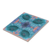 Art Nouveau Sunflower Blue Pink Floral Tegeltje (Zijkant)