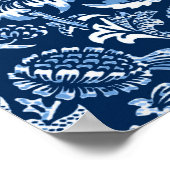 Art Nouveau Sunflower, Donkerblauw en wit Poster (Hoek)