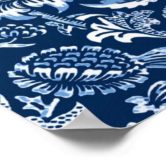 Art Nouveau Sunflower, Donkerblauw en wit Poster (Hoek)