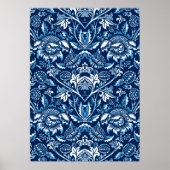 Art Nouveau Sunflower, Donkerblauw en wit Poster (Voorkant)