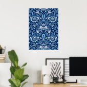 Art Nouveau Sunflower, Donkerblauw en wit Poster (Thuiskantoor)