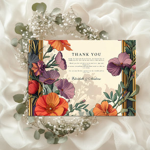 Art Nouveau Sunset Bloemen Huwelijk Bedankkaart