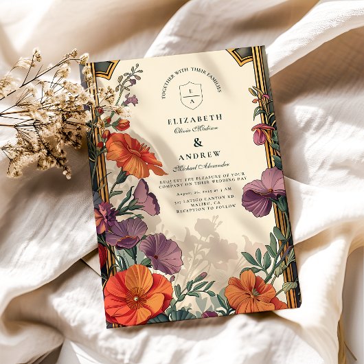 Art Nouveau Sunset Bloemen Huwelijk Kaart