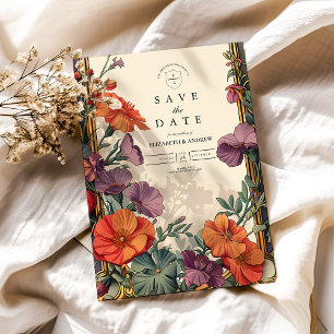 Art Nouveau Sunset Bloemen Huwelijk Save The Date