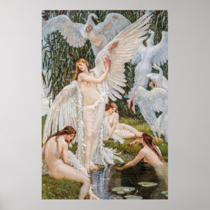  Art Nouveau Swan Maidens van W. Crane Poster