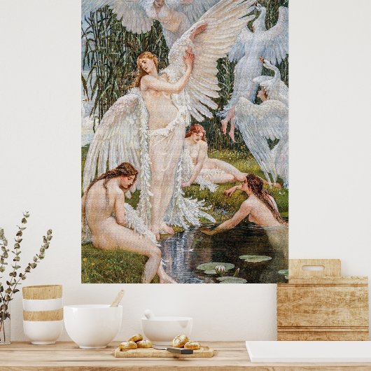  Art Nouveau Swan Maidens van W. Crane Poster (Keuken)