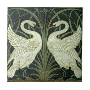  Art Nouveau Swan, Rush, Iris door W. Crane Tegeltje
