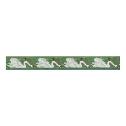 Art Nouveau Swan Vogels Wilde Levensdieren Grosgrain Lint (Voorkant)